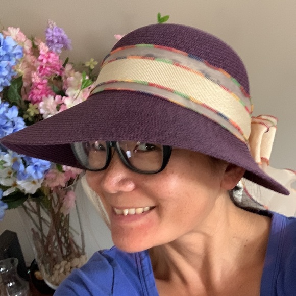 Wide brim straw sun hat with ribbon, EUC - Picture 11 of 11